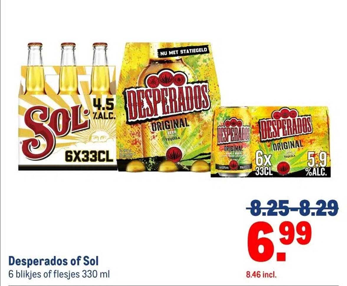 Desperados of Sol 6 blikjes of flesjes 330 ml