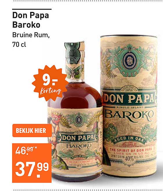 Don Papa Baroko Bruine Rum, 70 cl
