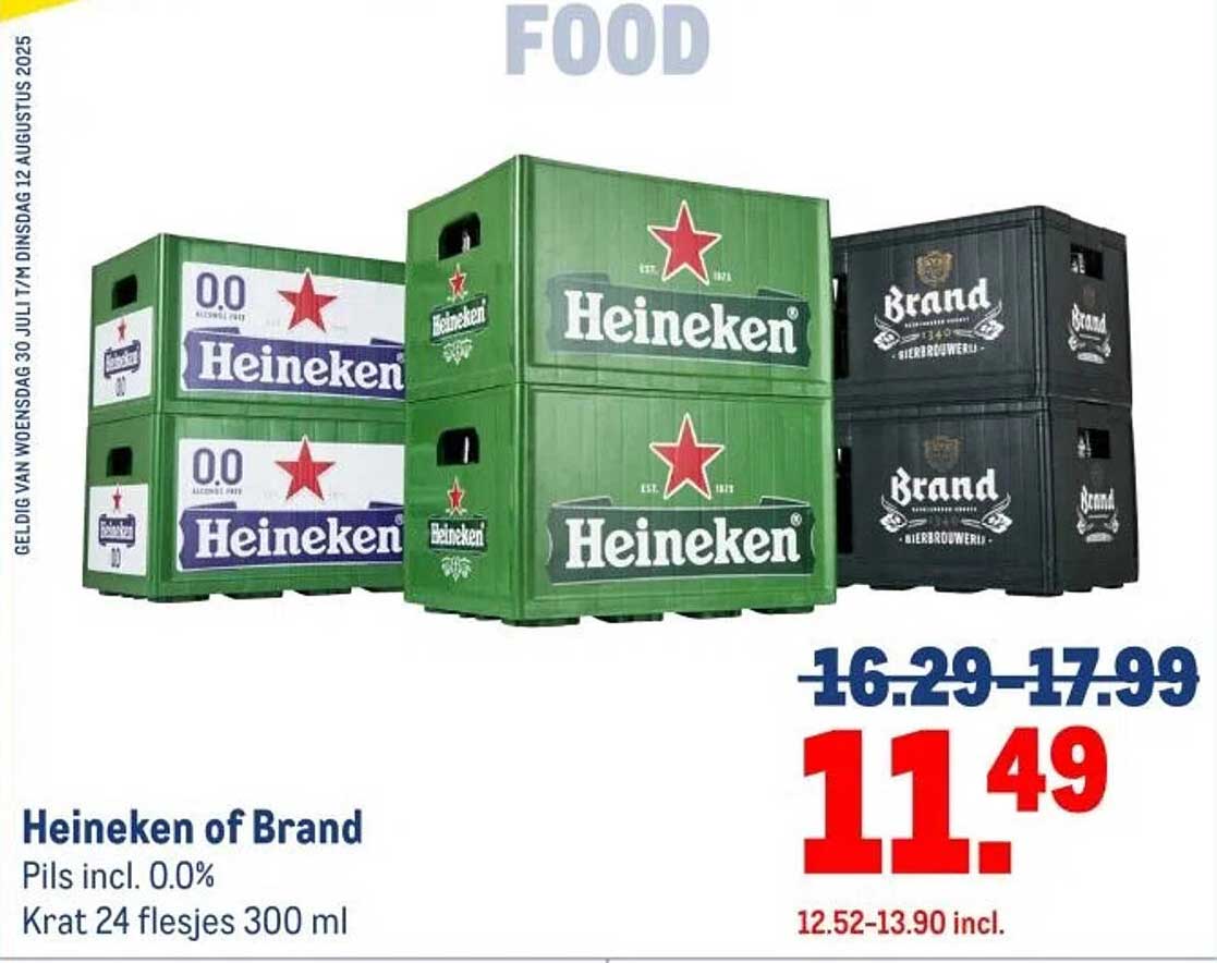 Heineken of Brand Pils incl. 0.0% Krat 24 flesjes 300 ml