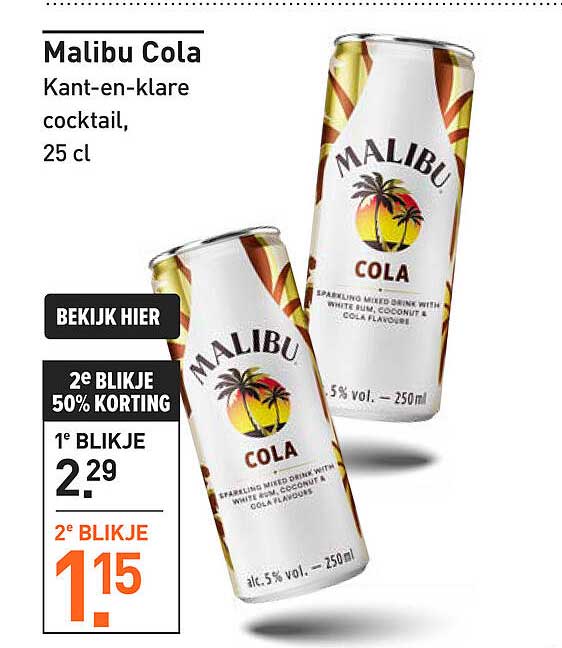 Malibu Cola Kant-en-klare cocktail, 25 cl