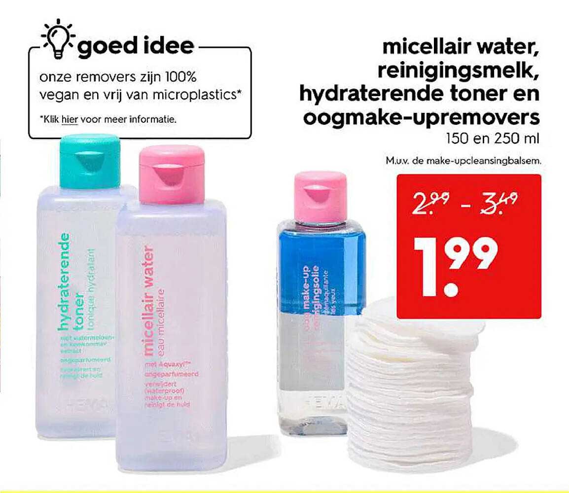 micellair water, reinigingsmelk, hydraterende toner en oogmake-upremovers 150 en 250 ml