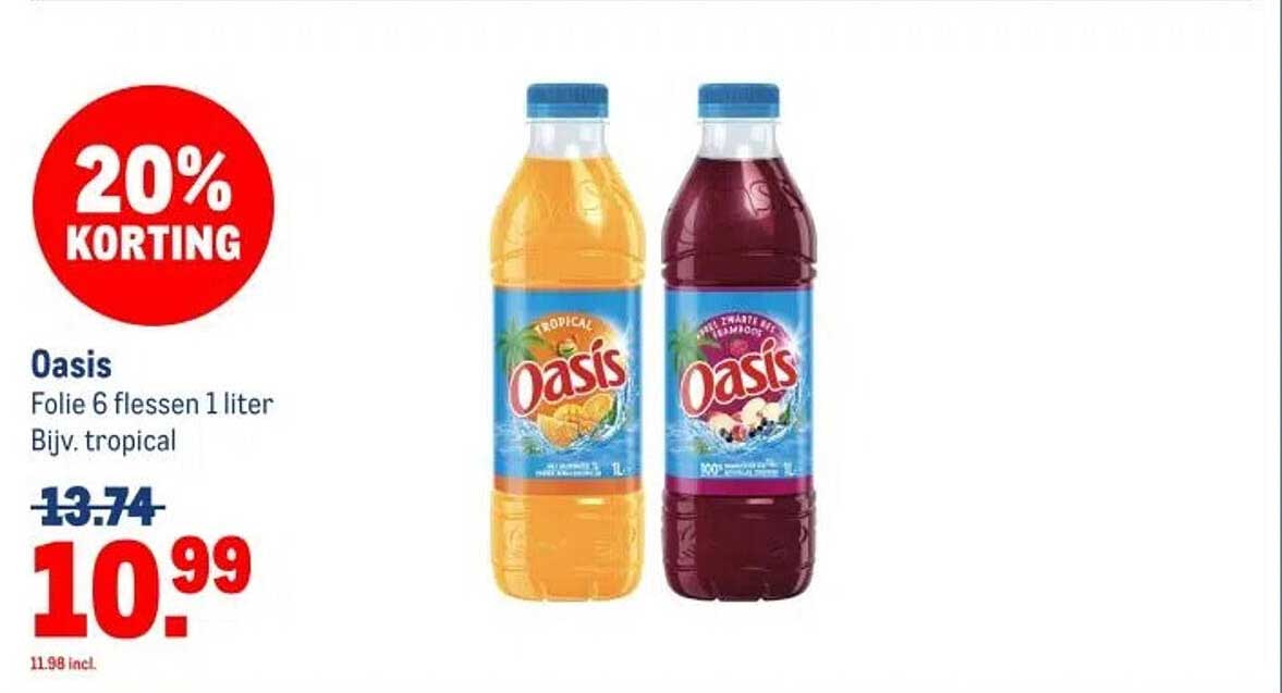 Oasis Folie 6 flessen 1 liter 20% KORTING