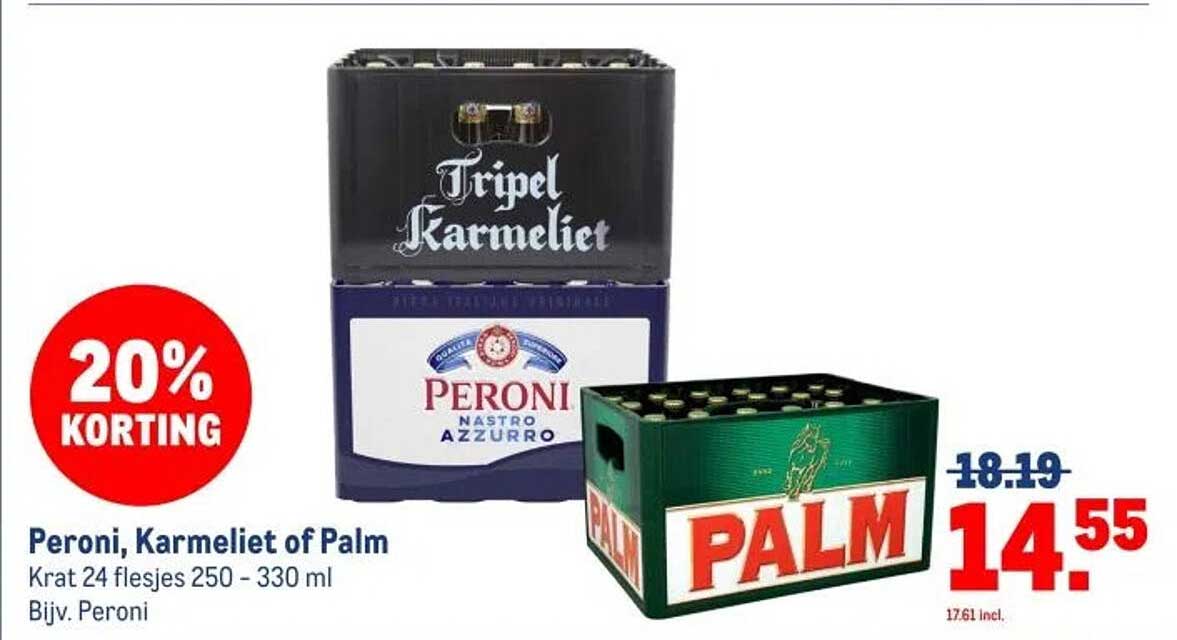 Peroni, Karmeliet of Palm - Krat 24 flesjes 250 - 330 ml