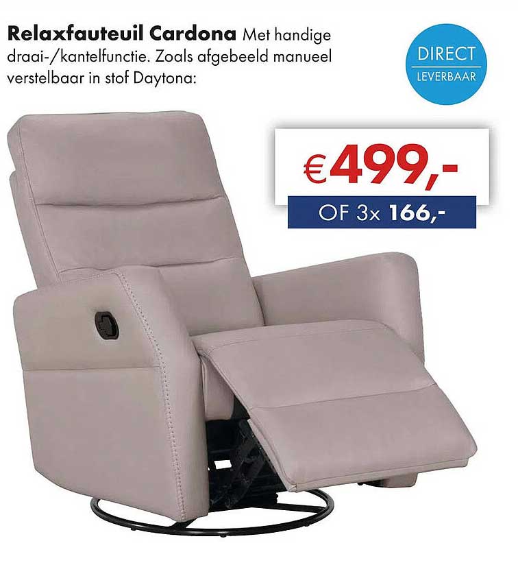 Relaxfauteuil Cardona Met handige draai-/kantelfunctie.