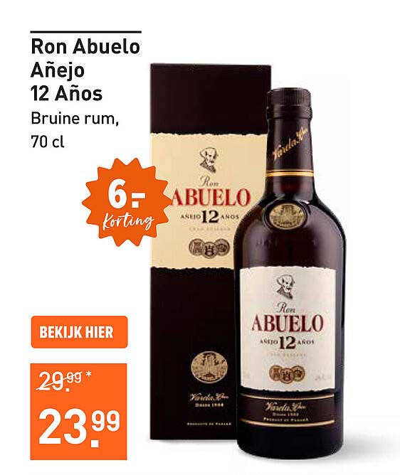 Ron Abuelo Añejo 12 Años - Bruine rum, 70 cl