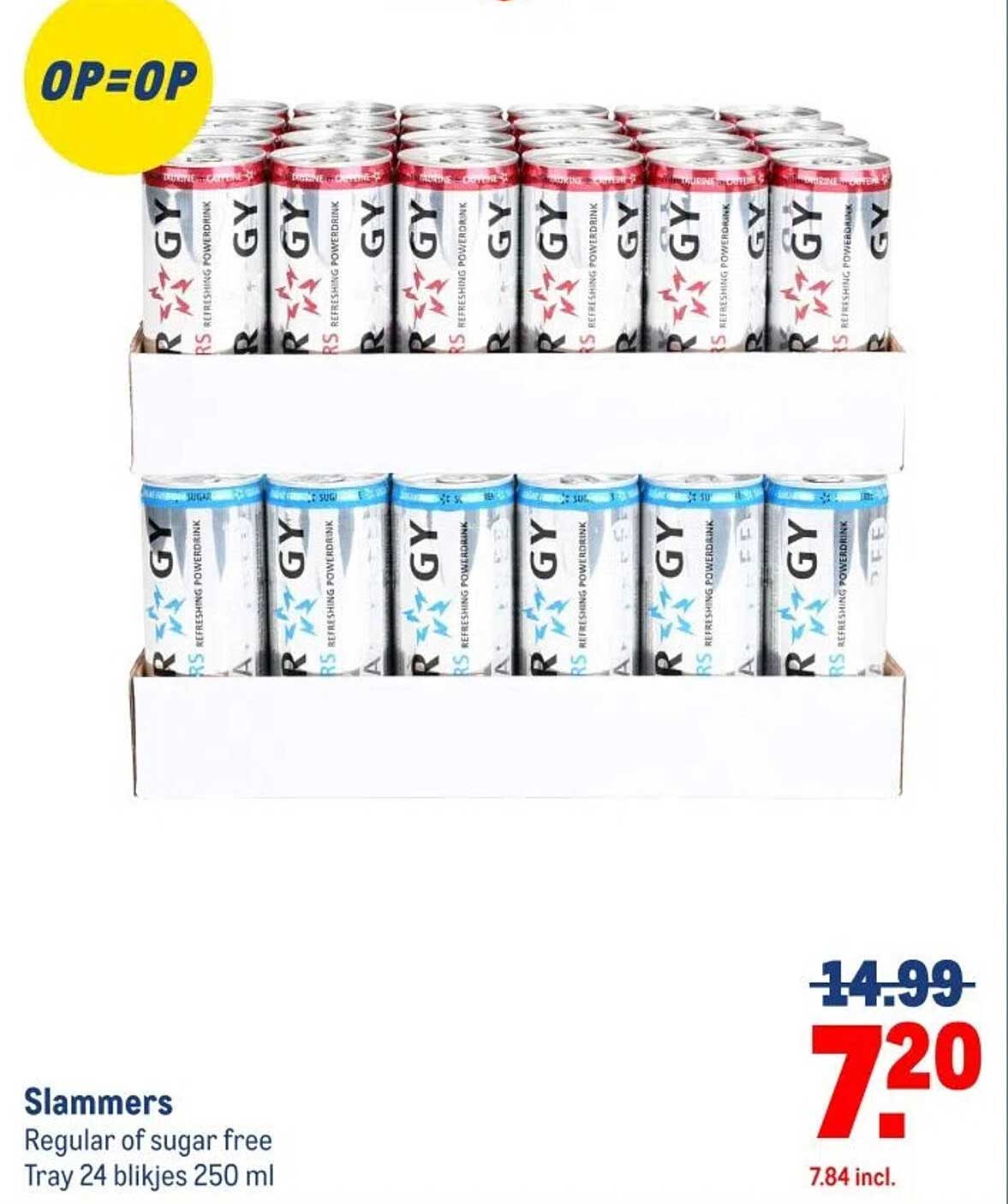 Slammers Regular of sugar free Tray 24 blikjes 250 ml