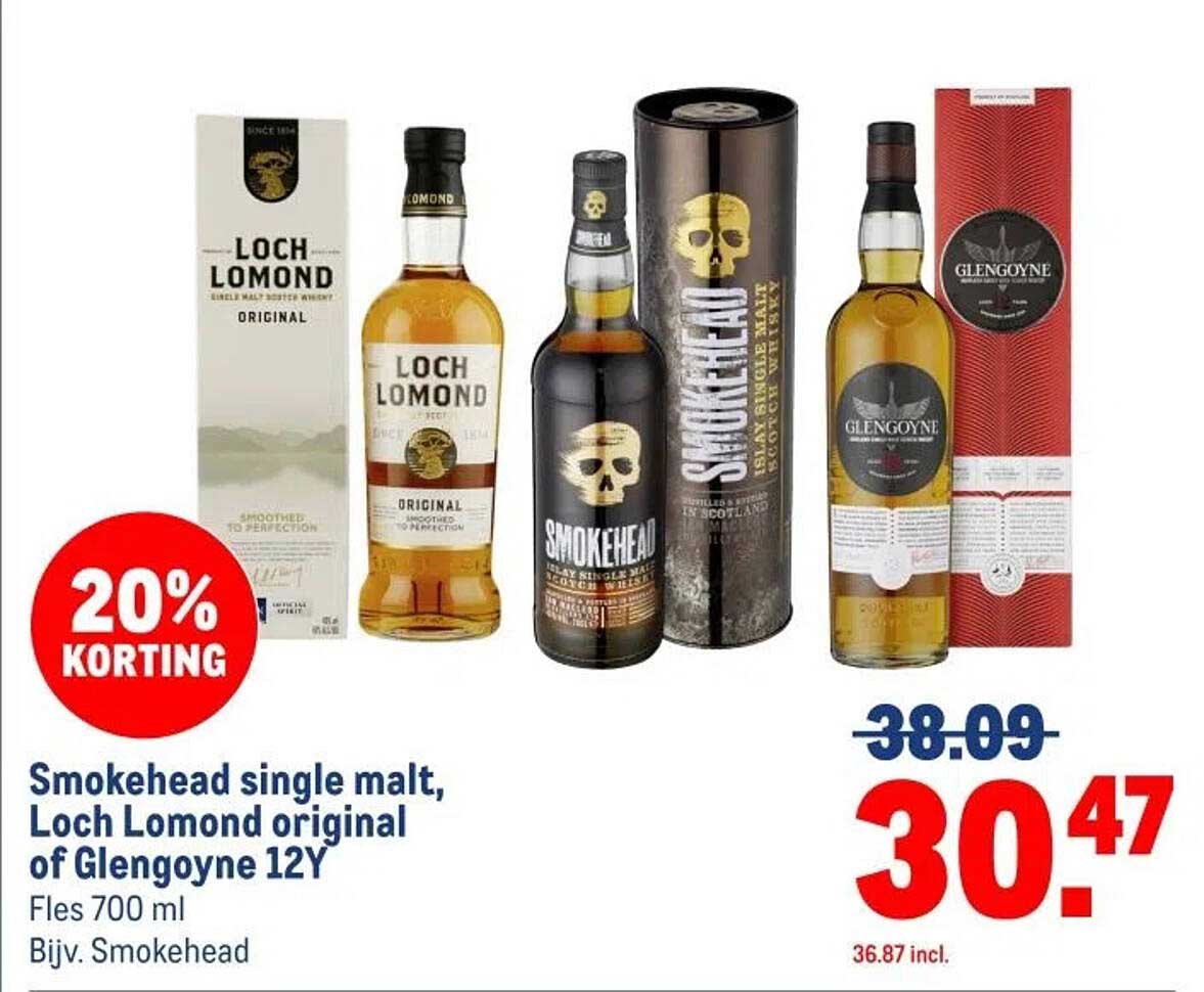 Smokehead single malt, Loch Lomond original of Glengoyne 12Y