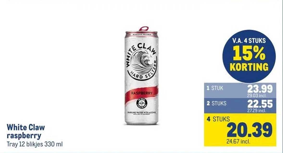 White Claw raspberry Tray 12 blikjes 330 ml
