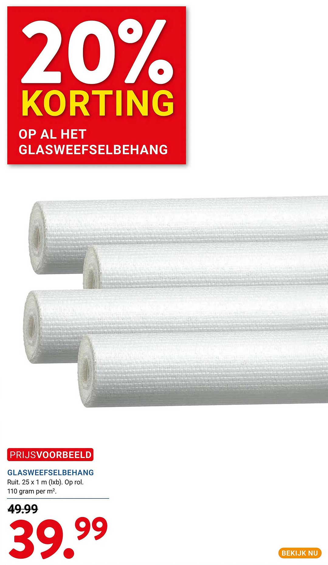 20% korting op al het glasweefselbehang
