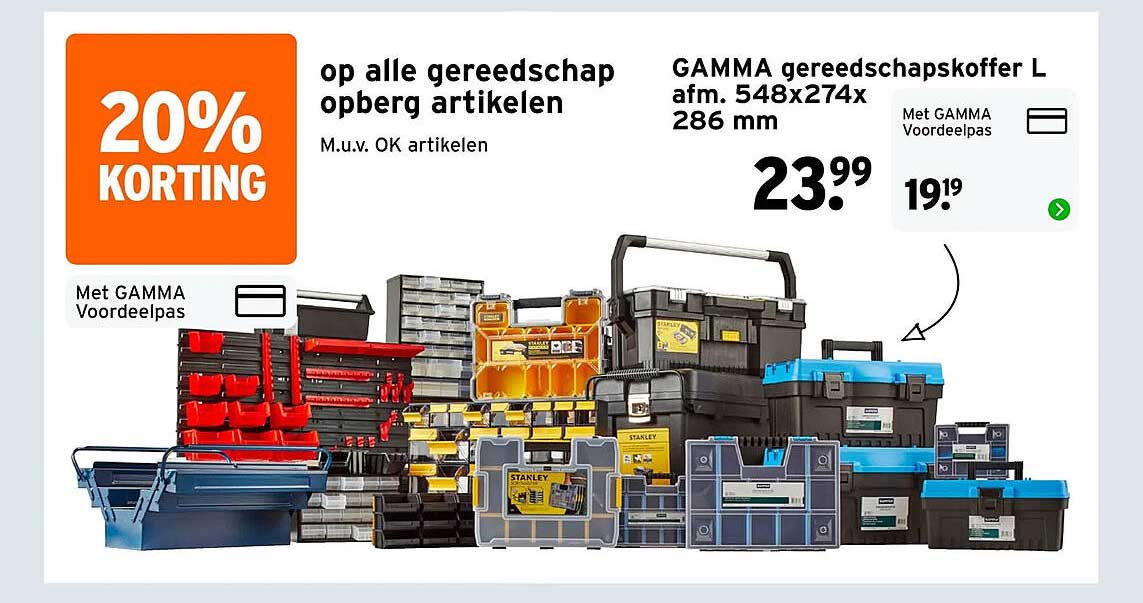20% korting op alle gereedschap opberg artikelen