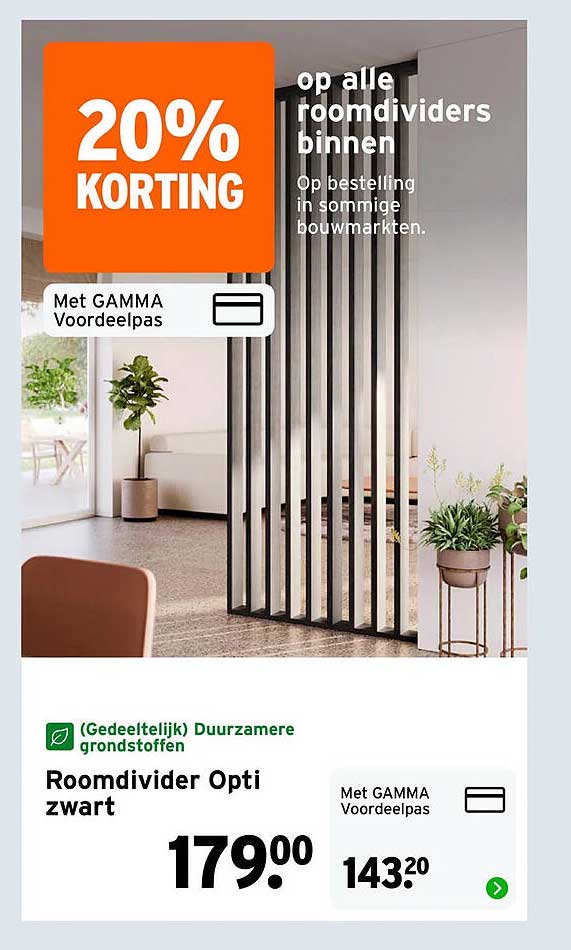 20% korting op alle roomdividers binnen