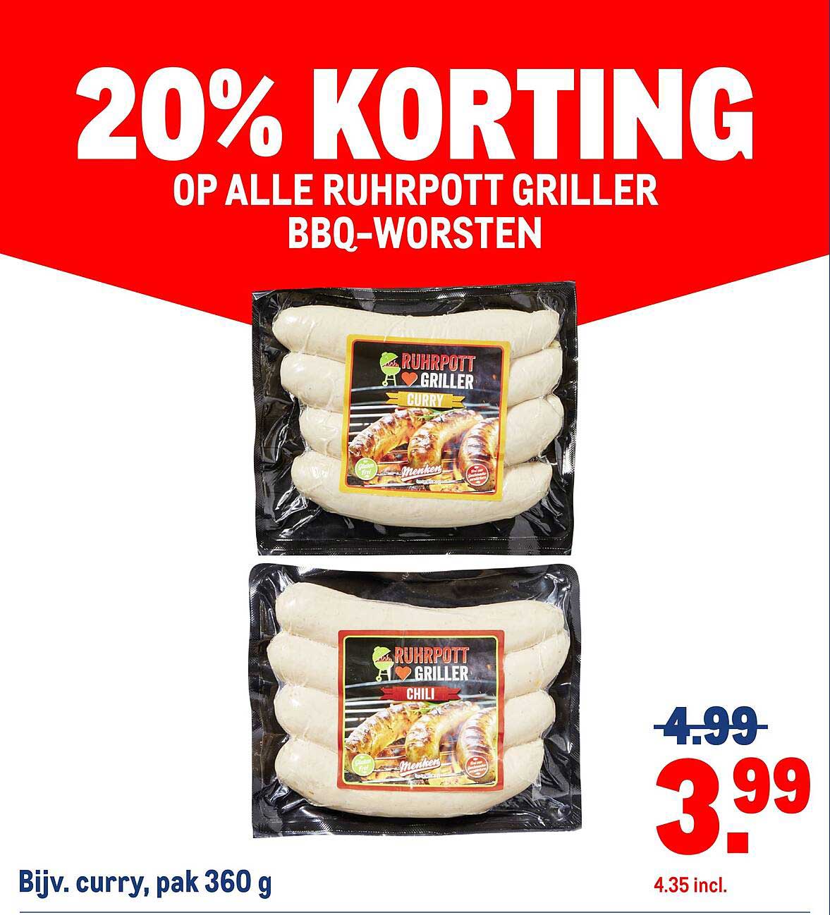 20% korting op alle Ruhrpott Griller BBQ-worsten
