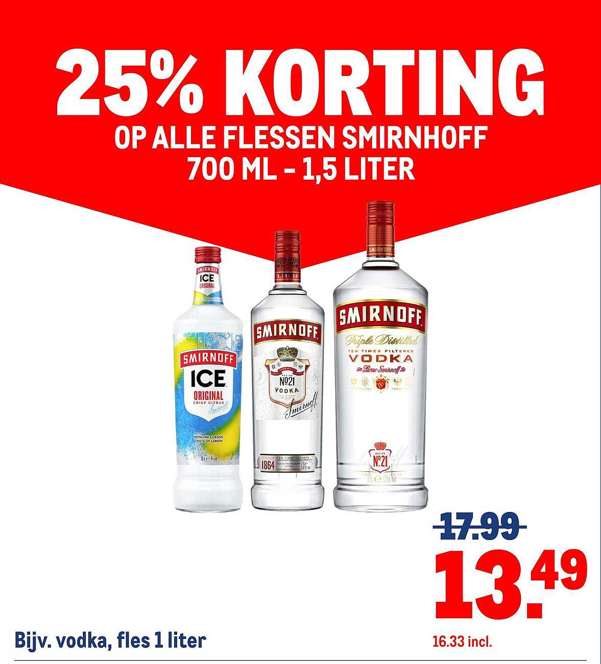 25% KORTING OP ALLE FLESSEN SMIRNOFF 700 ML - 1,5 LITER