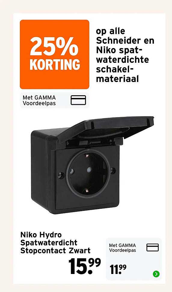 25% korting op alle Schneider en Niko spat-waterdichte schakel-materiaal