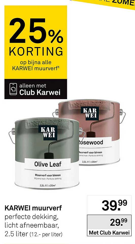 25% KORTING op bijna alle KARWEI muurverf alleen met Club Karwei
