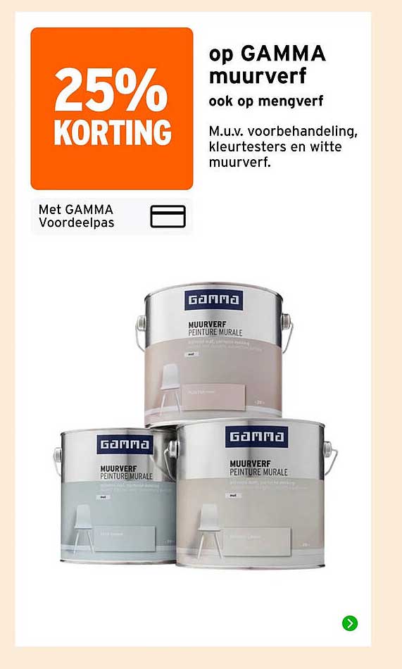 25% korting op GAMMA muurverf, ook op mengverf
