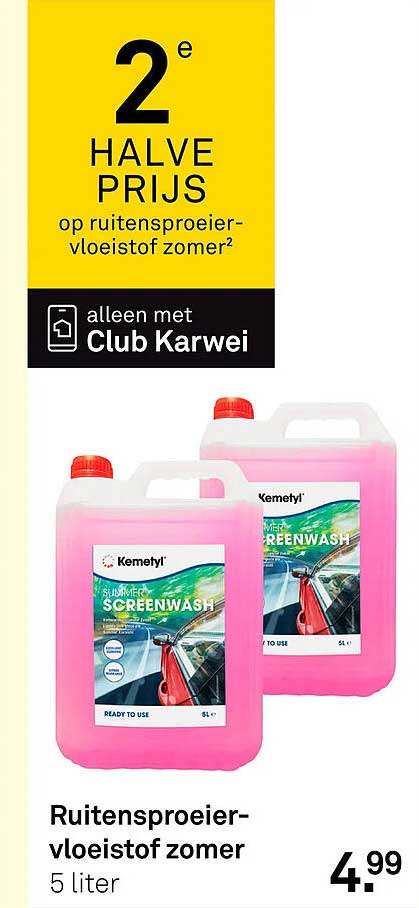 2e halve prijs op ruitensproeier-vloeistof zomer