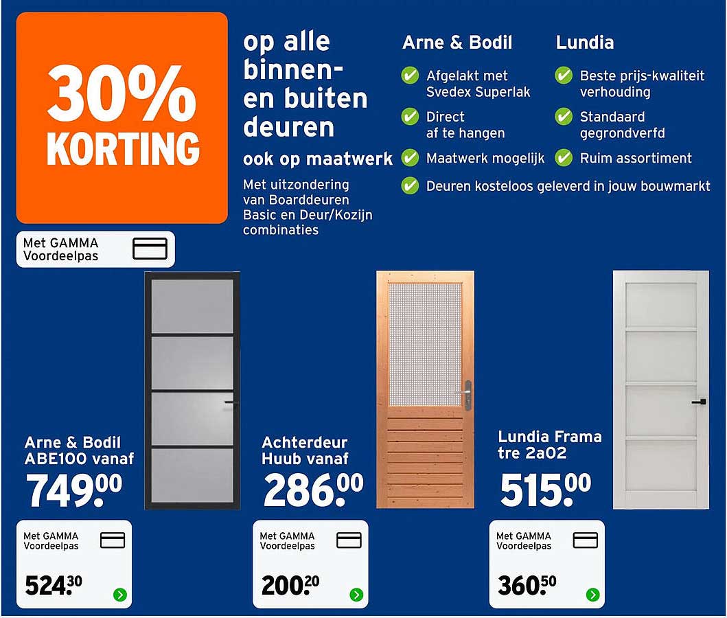30% KORTING op alle binnen- en buitendeuren ook op maatwerk