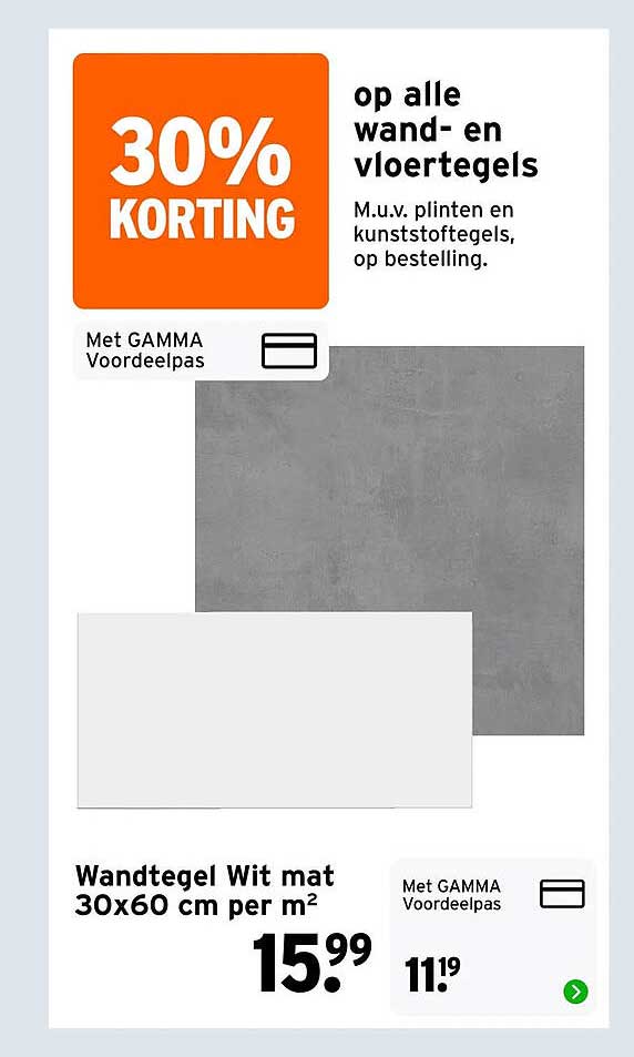 30% korting op alle wand- en vloertegels