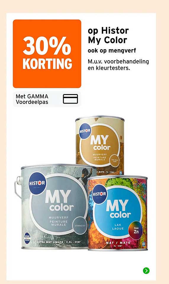 30% KORTING op Histor My Color ook op mengverf