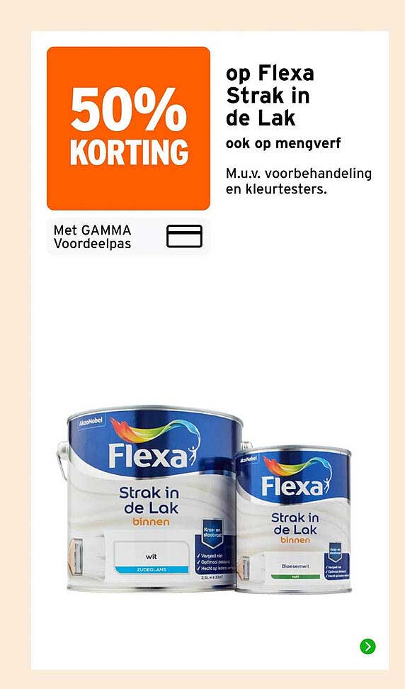 50% korting op Flexa Strak in de Lak ook op mengverf