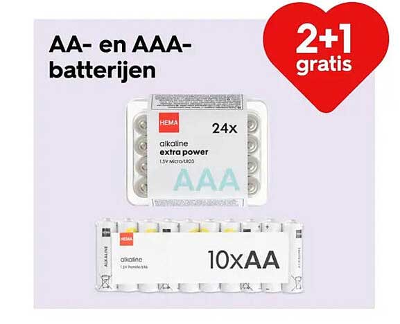 AA- en AAA-batterijen 2+1 gratis