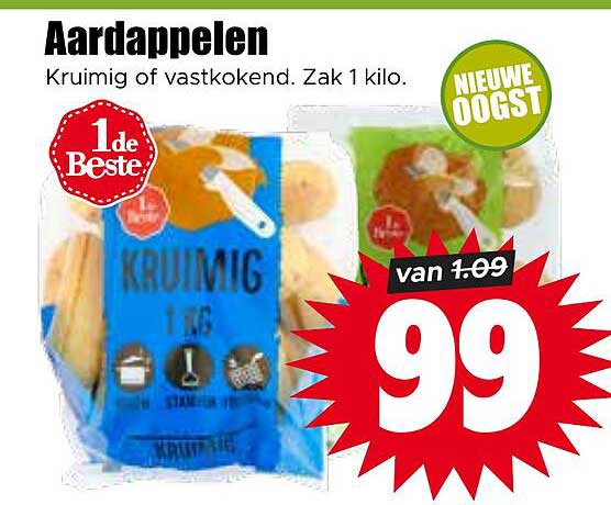 Aardappelen Kruidig of vastkokend. Zak 1 kilo. Nieuwe oogst