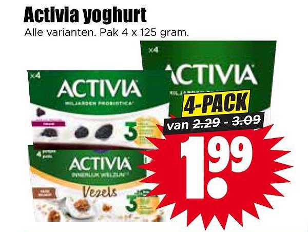 Activia yoghurt Alle varianten. Pak 4 x 125 gram. 4-PACK