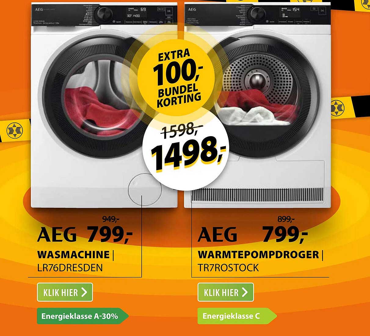 AEG wasmachine LR76Dresden en warmtepompdroger TR7Rostock - extra 100,- bundel korting