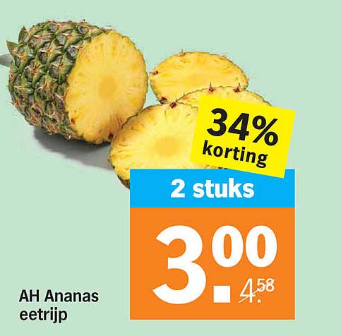 AH Ananas eetrijp 2 stuks 34% korting