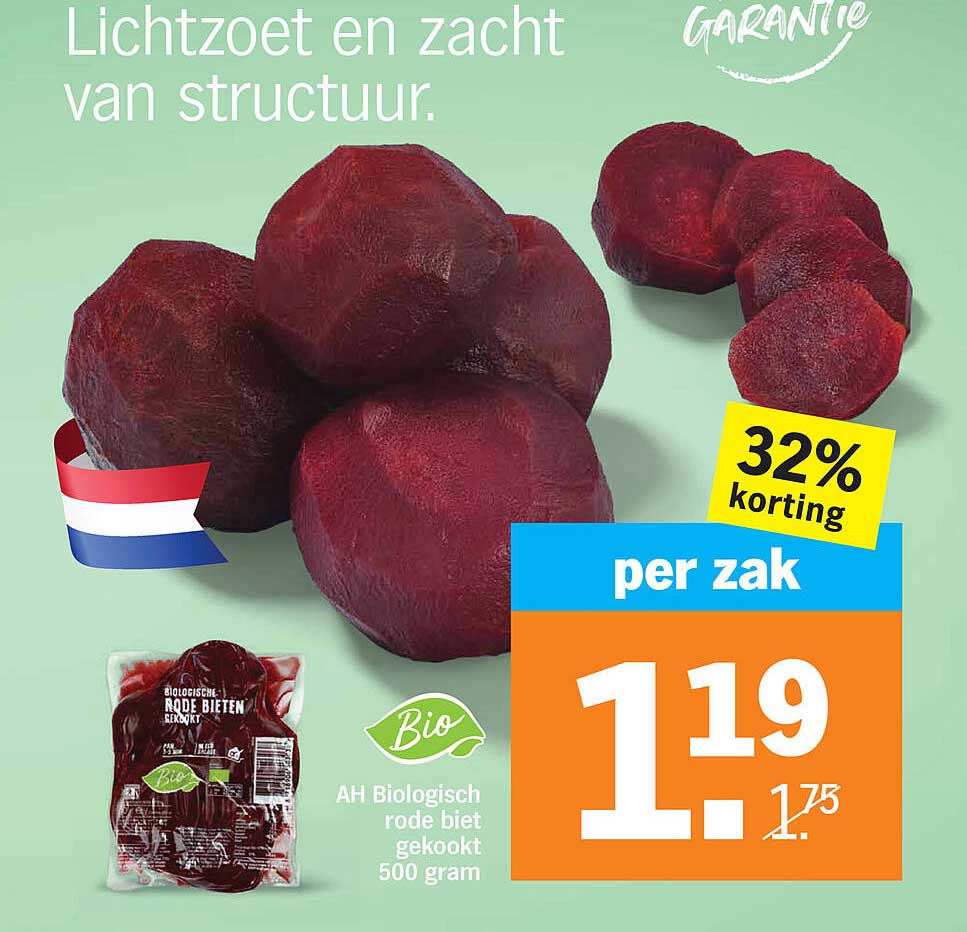 AH Biologisch rode biet gekookt 500 gram 32% korting