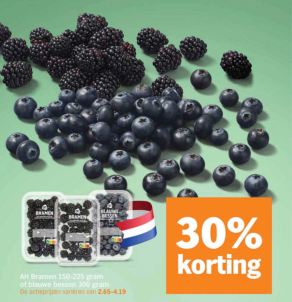 AH Bramen 150-225 gram of blauwe bessen 300 gram 30% korting