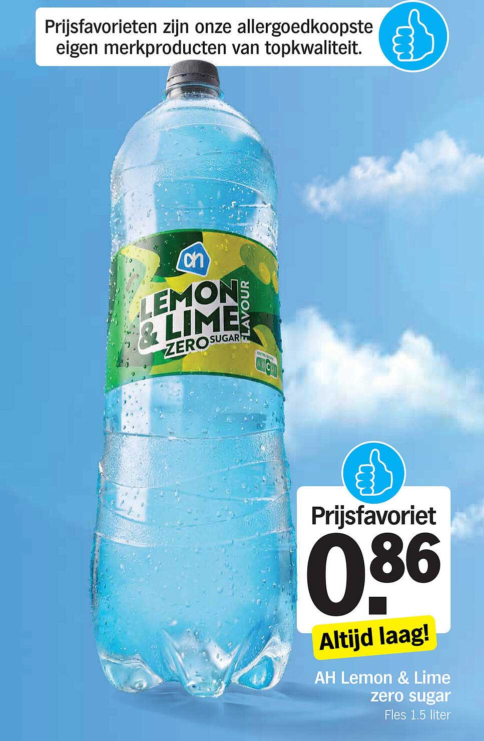AH Lemon & Lime zero sugar Fles 1.5 liter Altijd laag!
