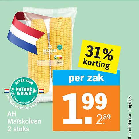 AH Maïskolven 2 stuks 31% korting