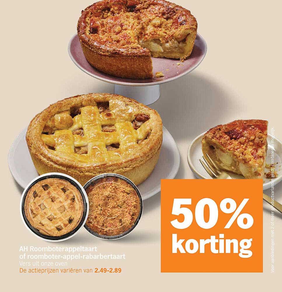 AH Roomboterappeltaart of roomboter-appel-rabarbertaart 50% korting