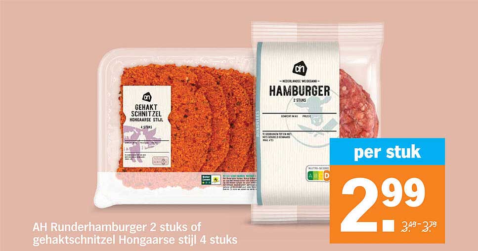 AH Runderhamburger 2 stuks of gehaktschnitzel Hongaarse stijl 4 stuks