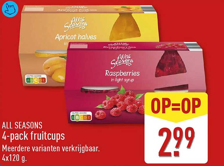 ALL SEASONS 4-pack fruitcups Meerdere varianten verkrijgbaar. 4x120 g. OP=OP