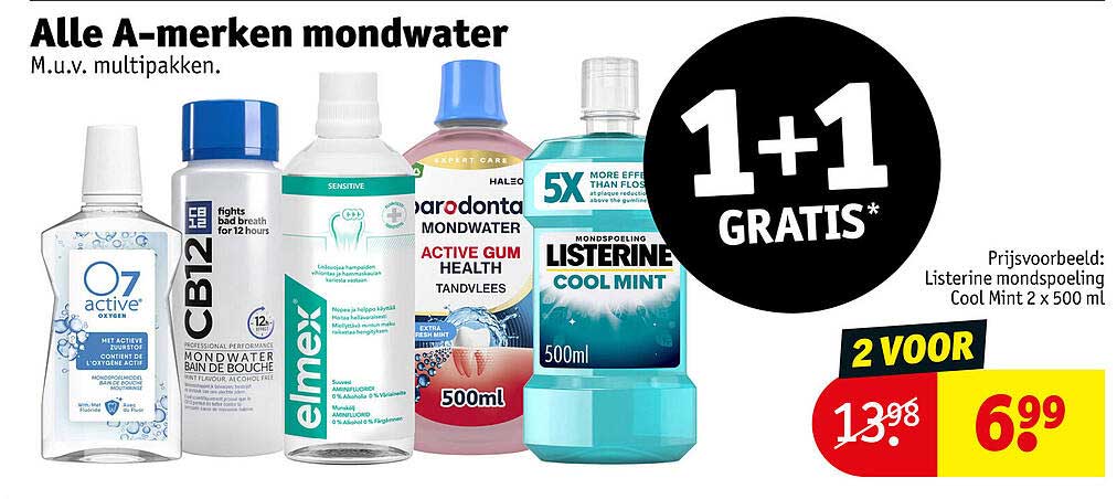 Alle A-merken mondwater 1+1 gratis