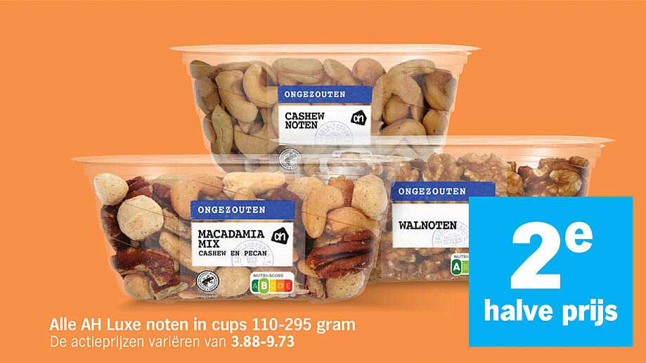 Alle AH Luxe noten in cups 110-295 gram 2e halve prijs
