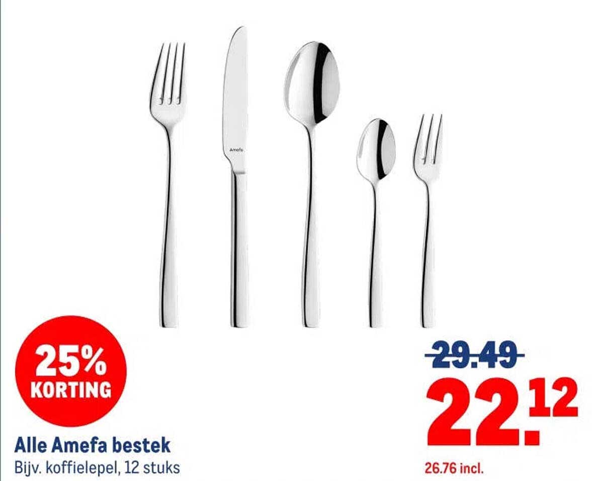 Alle Amefa bestek Bijv. koffielepel, 12 stuks 25% KORTING