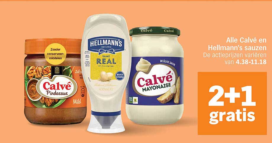 Alle Calvé en Hellmann's sauzen 2+1 gratis