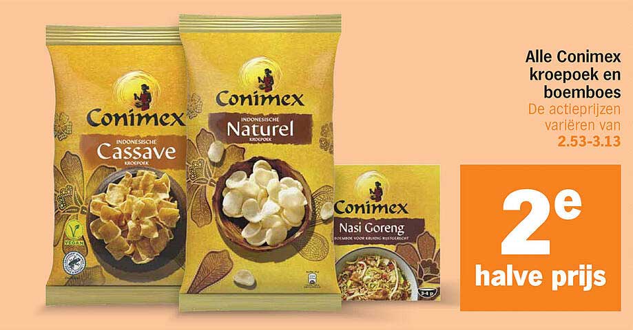 Alle Conimex kroepoek en boemboes 2e halve prijs