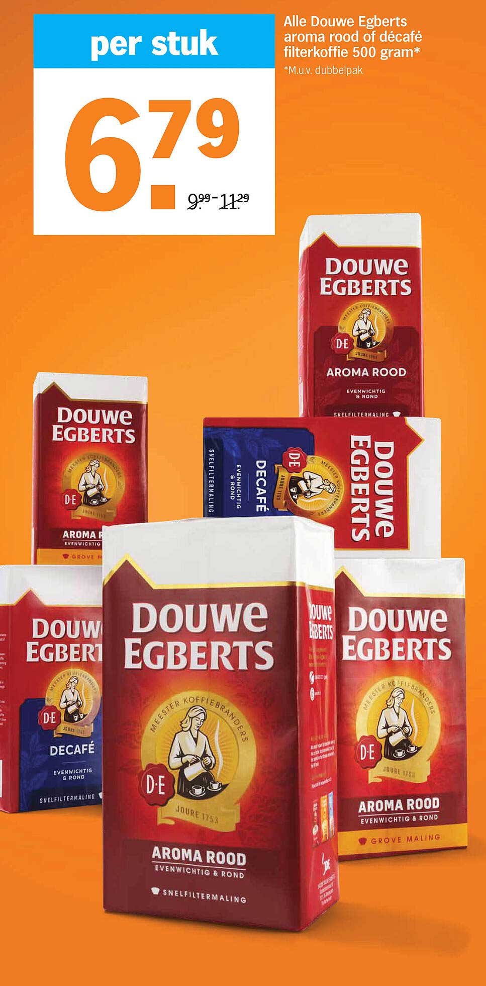 Alle Douwe Egberts aroma rood of décafé filterkoffie 500 gram*