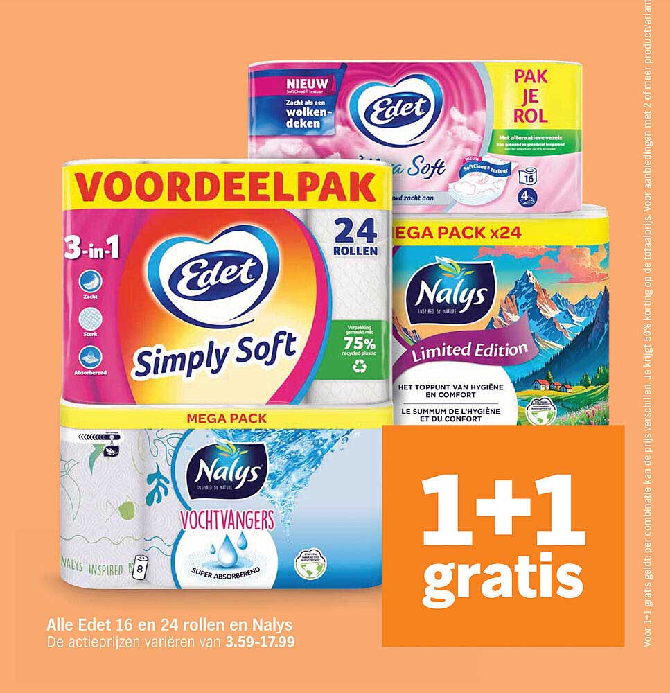 Alle Edet 16 en 24 rollen en Nalys 1+1 gratis