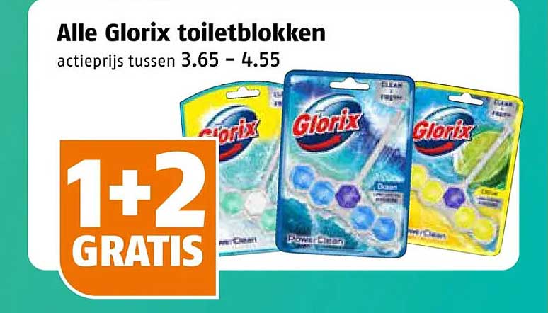 Alle Glorix toiletblokken 1+2 GRATIS