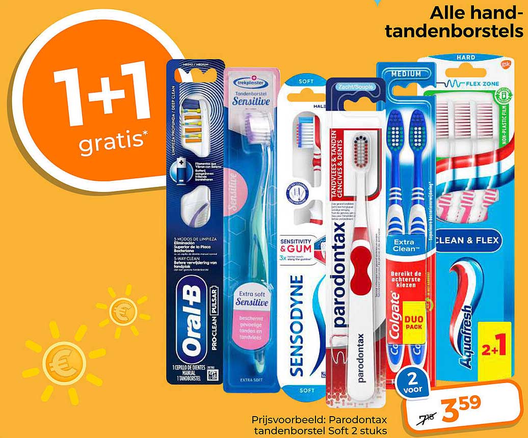 Alle handtandenborstels 1+1 gratis