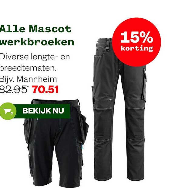 Alle Mascot werkbroeken 15% korting