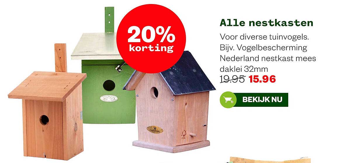 Alle nestkasten 20% korting