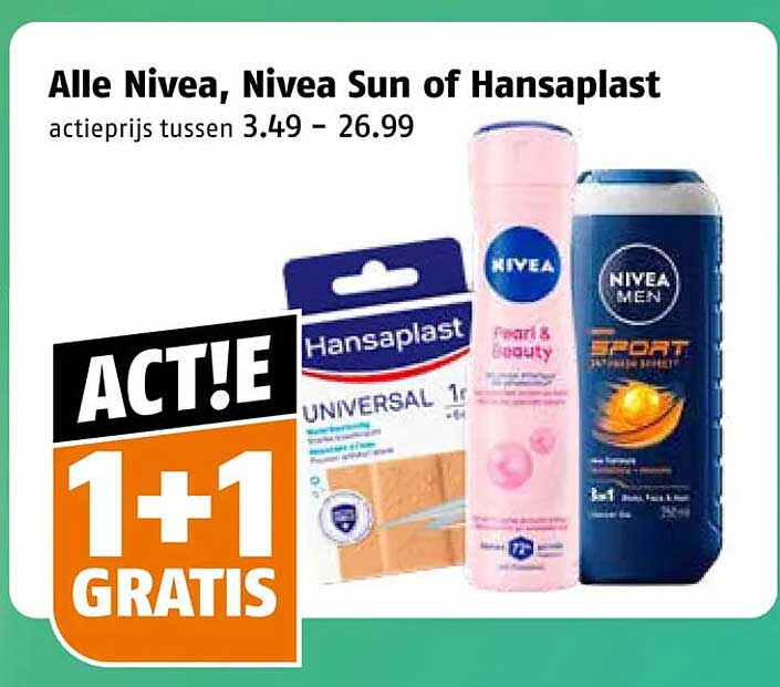 Alle Nivea, Nivea Sun of Hansaplast 1+1 gratis