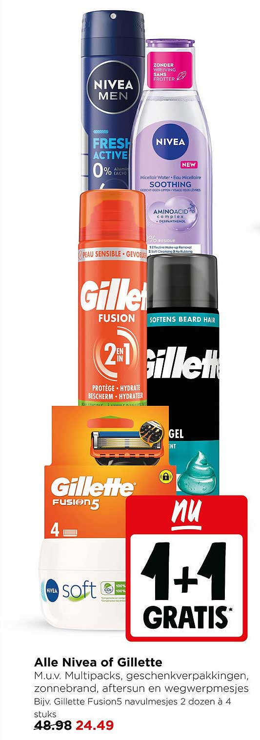 Alle Nivea of Gillette 1+1 gratis